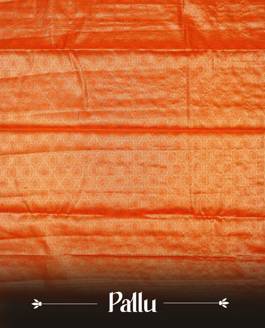 Orange & Gold colour Double shade Semi tissue silk saree featuring self color kodi pattern on body, self colour with traditional border, paired with matching.