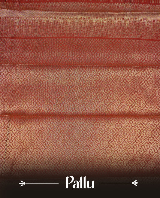 Chocolate brown colour Semi Wedding silk saree featuring Gold zari Check pattern across body, enhanced with self colour with traditional border, paired with matching blouse piece.