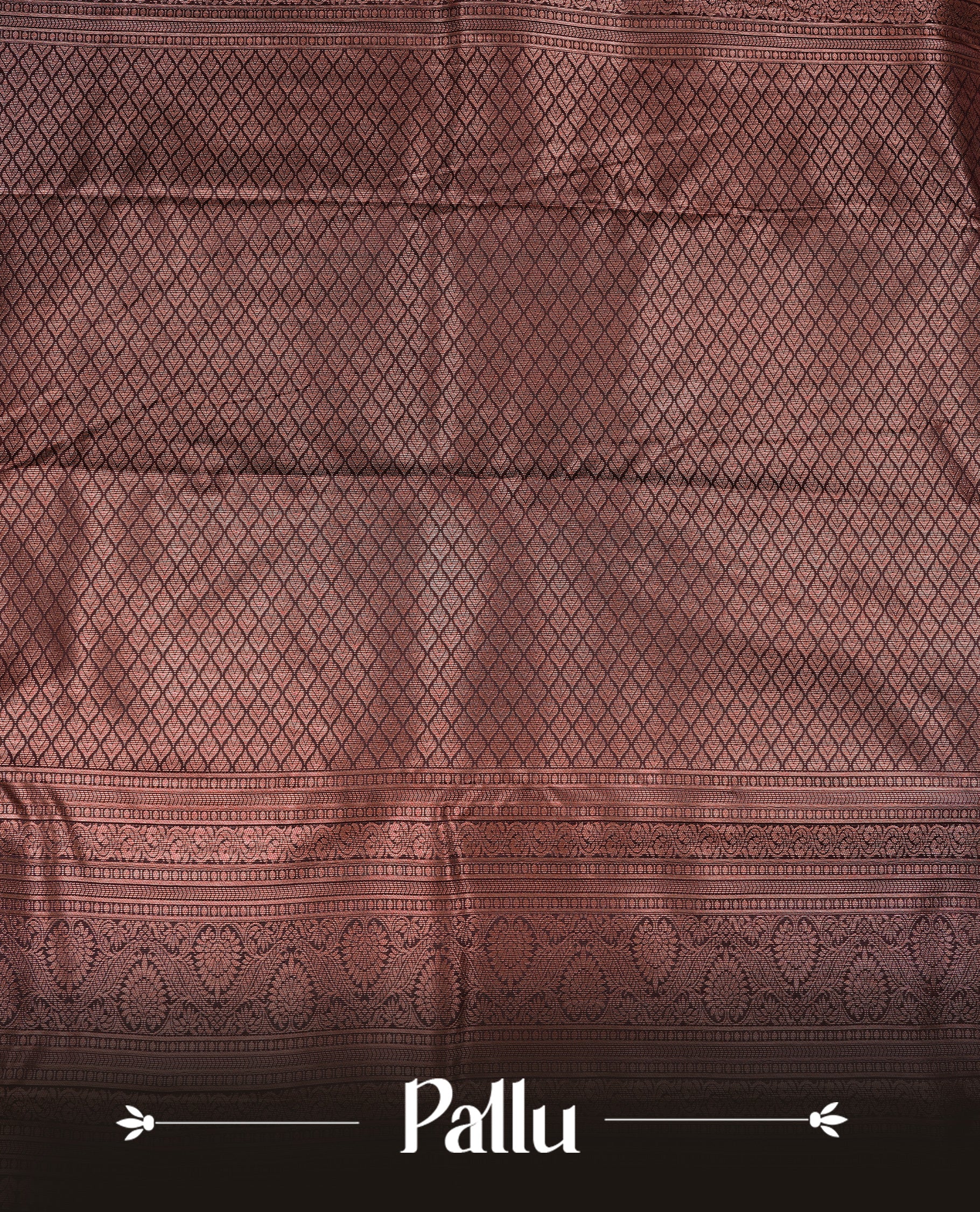 Chocolate Colour Semi Wedding Silk Saree Featuring Gold Zari Checks With Buttas, Showcased with self colour With Traditional Border,  Paired With Matching Blouse Piece.