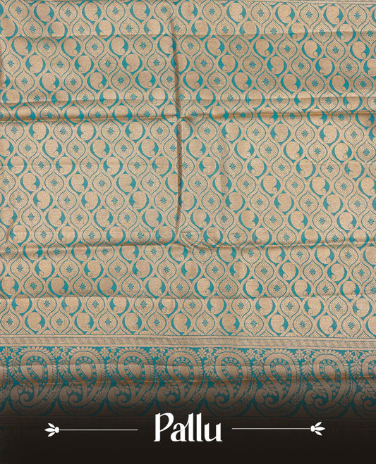 Gold & Purple colour Double shade Semi tissue silk saree featuring Silver Floral kodi pattern on body, Contrast Green colour with traditional border, paired with matching.