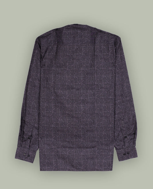 Dark purple colour shirt with a geometric pattern, featuring a classic spread collar and full sleeves, Made from premium fabric for comfort and durability.