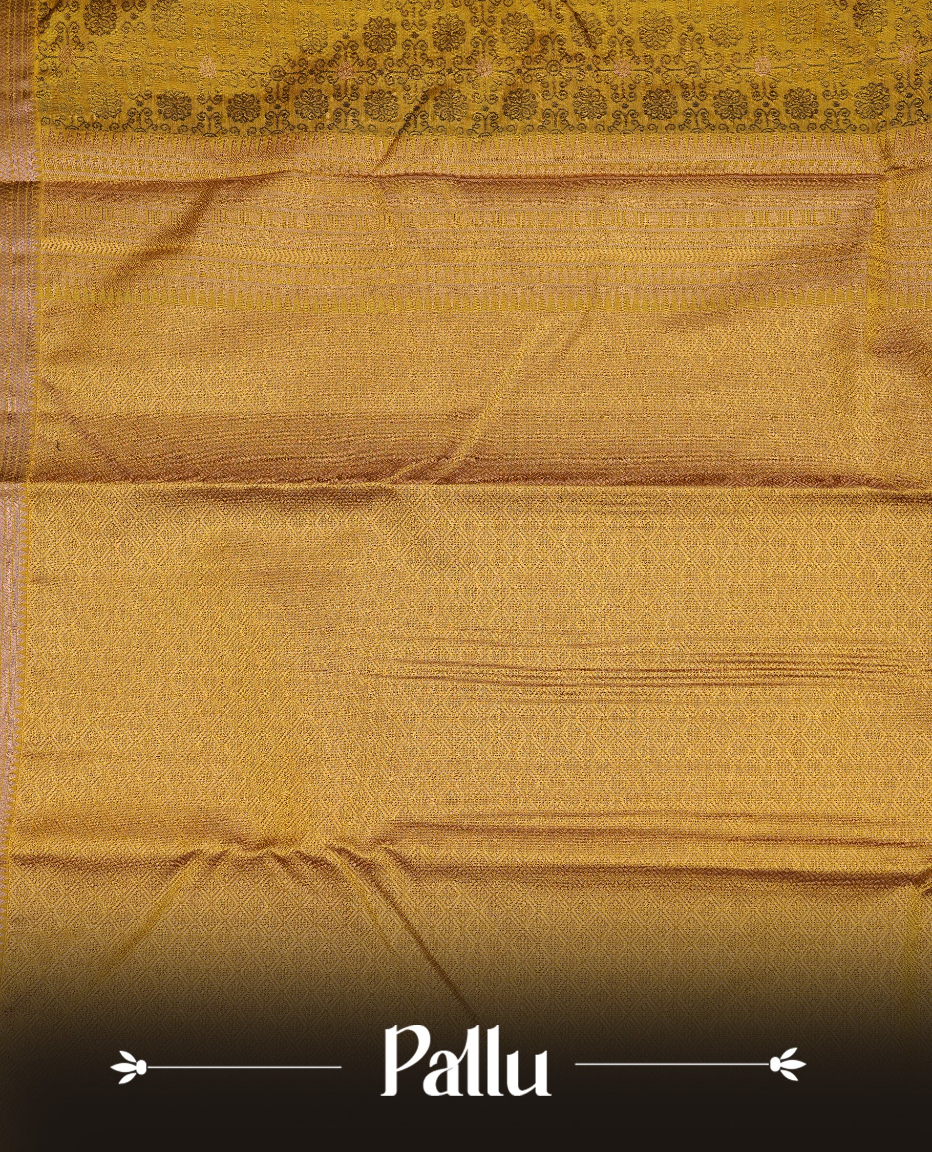 Mustard Yellow Colour  Semi Soft Slik  Saree Featuring An Elegant Self Floral Woven Body, Enhanced By A Traditional Rose Gold Zari Border And Rich Pallu, Paired With A Matching Blouse Piece.