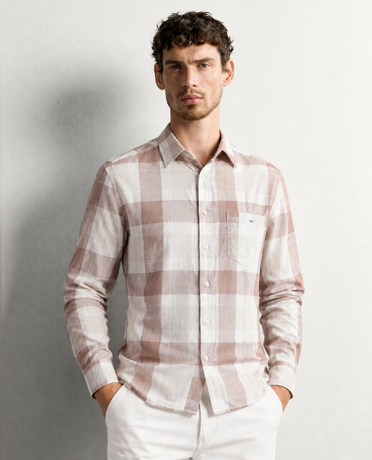 Off white colour shirt with Check pattern on body, Full sleeve.
