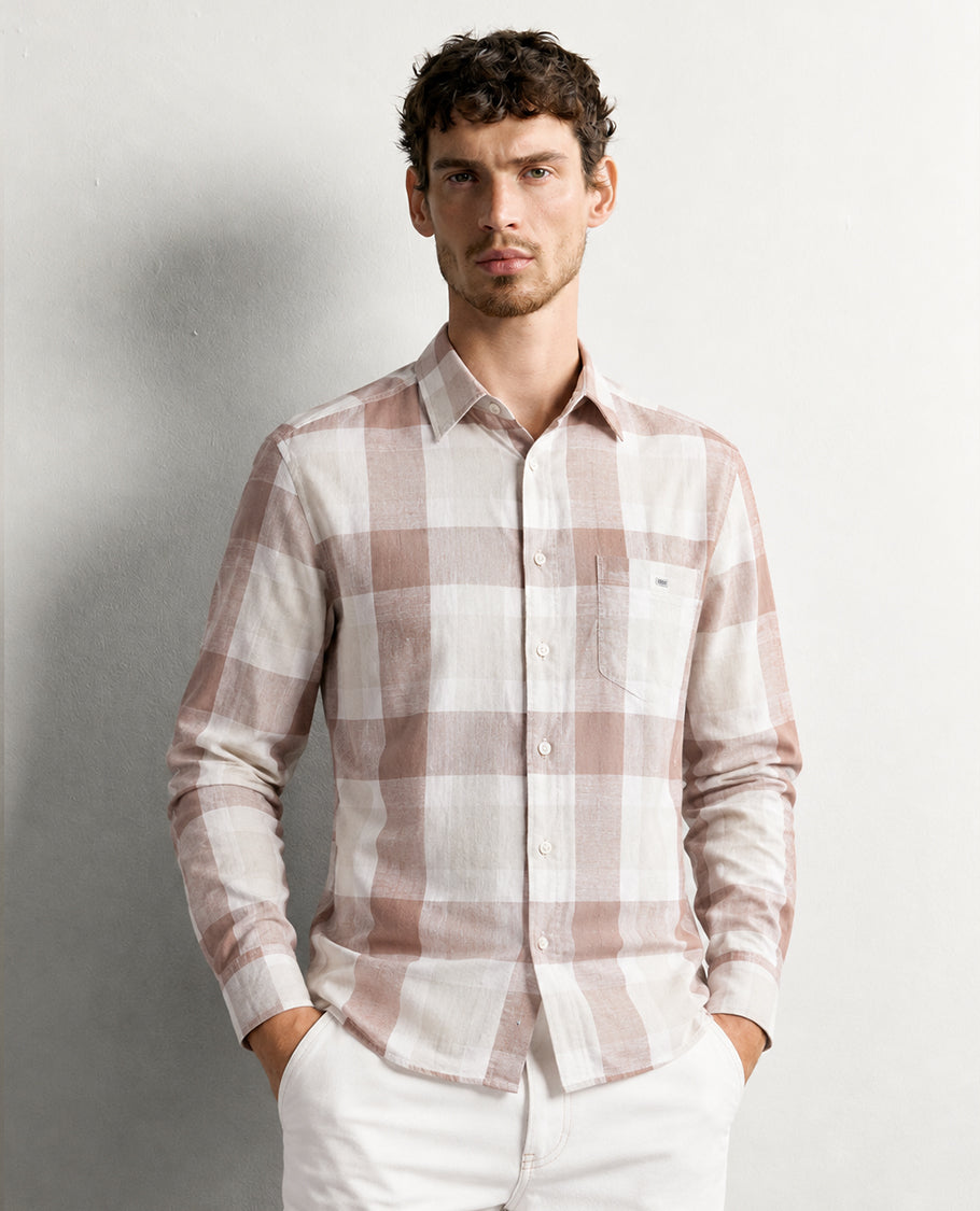 Off white colour shirt with Check pattern on body, Full sleeve.