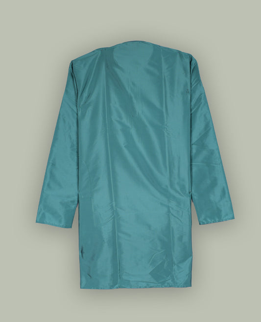Rich turquoise blue colour mens kurta featuring elegant embroidery on the neckline & Crafted in a refined style with full sleeves, offering a perfect blend of tradition.