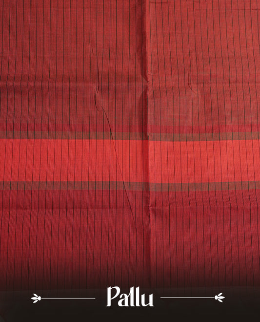 Maroon colour chettinad cotton saree featuring Check pattern on body, complemented by Contrast Black & Green Colour with gold zari border, comes with matching blouse piece.