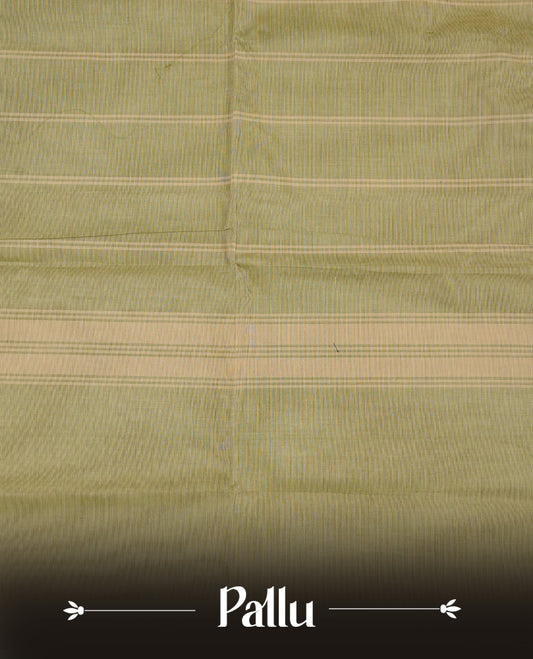 Light green colour Chettinad Cotton Saree Featuring Plain Body ,Complemented By Contrast dark green Colour Border, Paired With Matching Blouse Piece