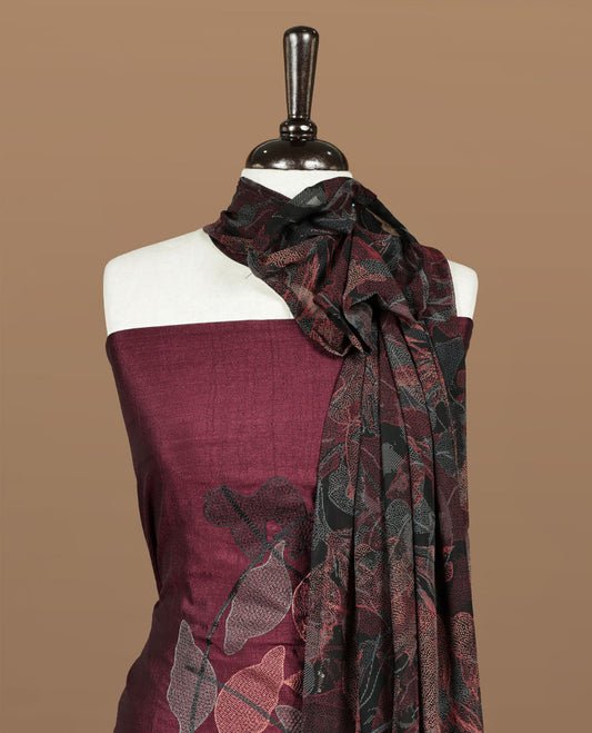 Dark red colour churidar material featuring thread & sequins Worked pattern on body, comes with matching bottom and dupatta.