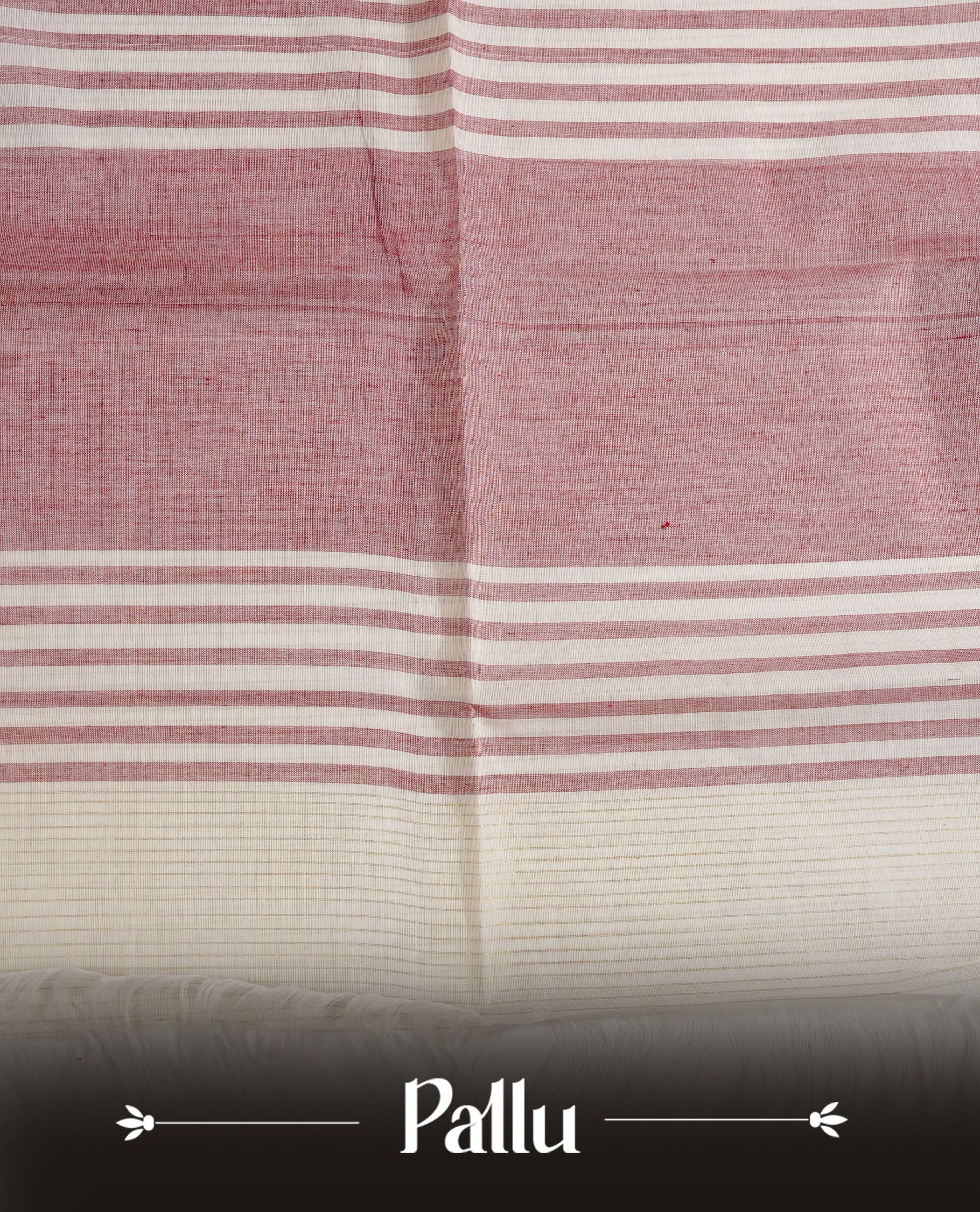 White colour chettinad cotton saree Featuring Gold zari Strips on body, complemented by contrast Maroon colour with zari border, comes with matching blouse piece.