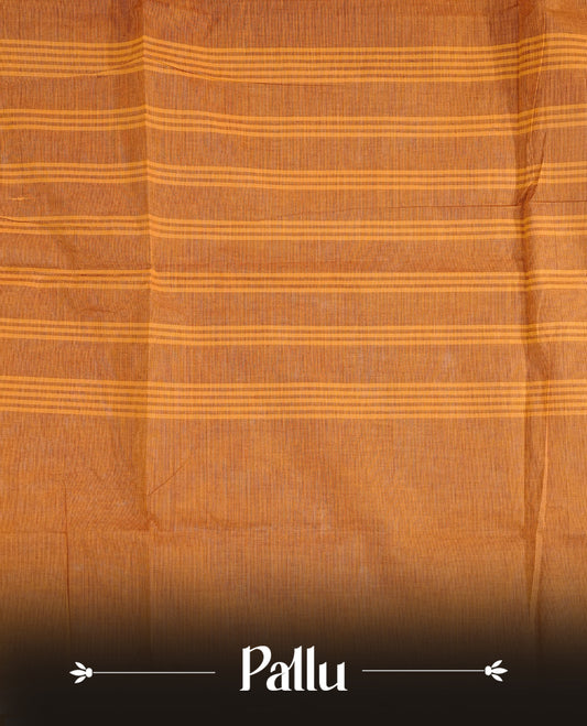Mustard colour chettinad cotton saree Featuring Elegant plain body, complemented by contrast black colour with zari border, comes with matching blouse piece.