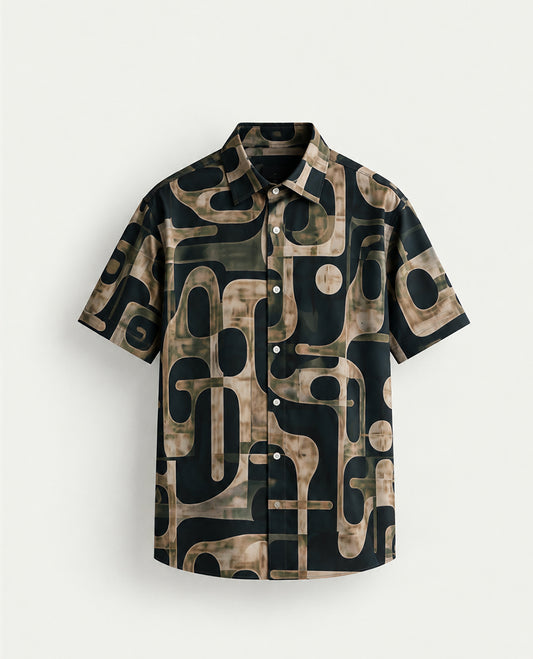 Dark Green colour shirt with Printed body, Half sleeve.