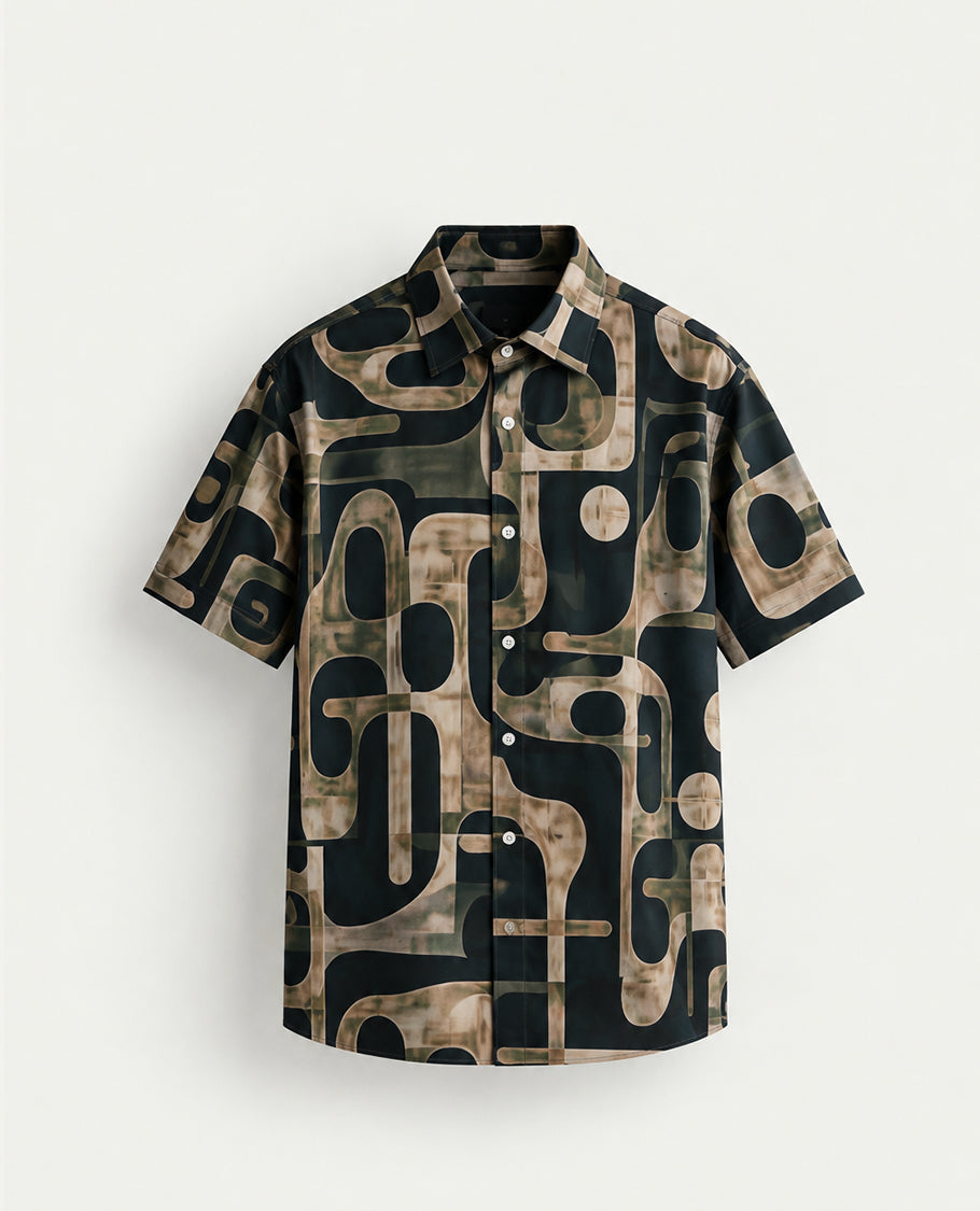 Dark Green colour shirt with Printed body, Half sleeve.