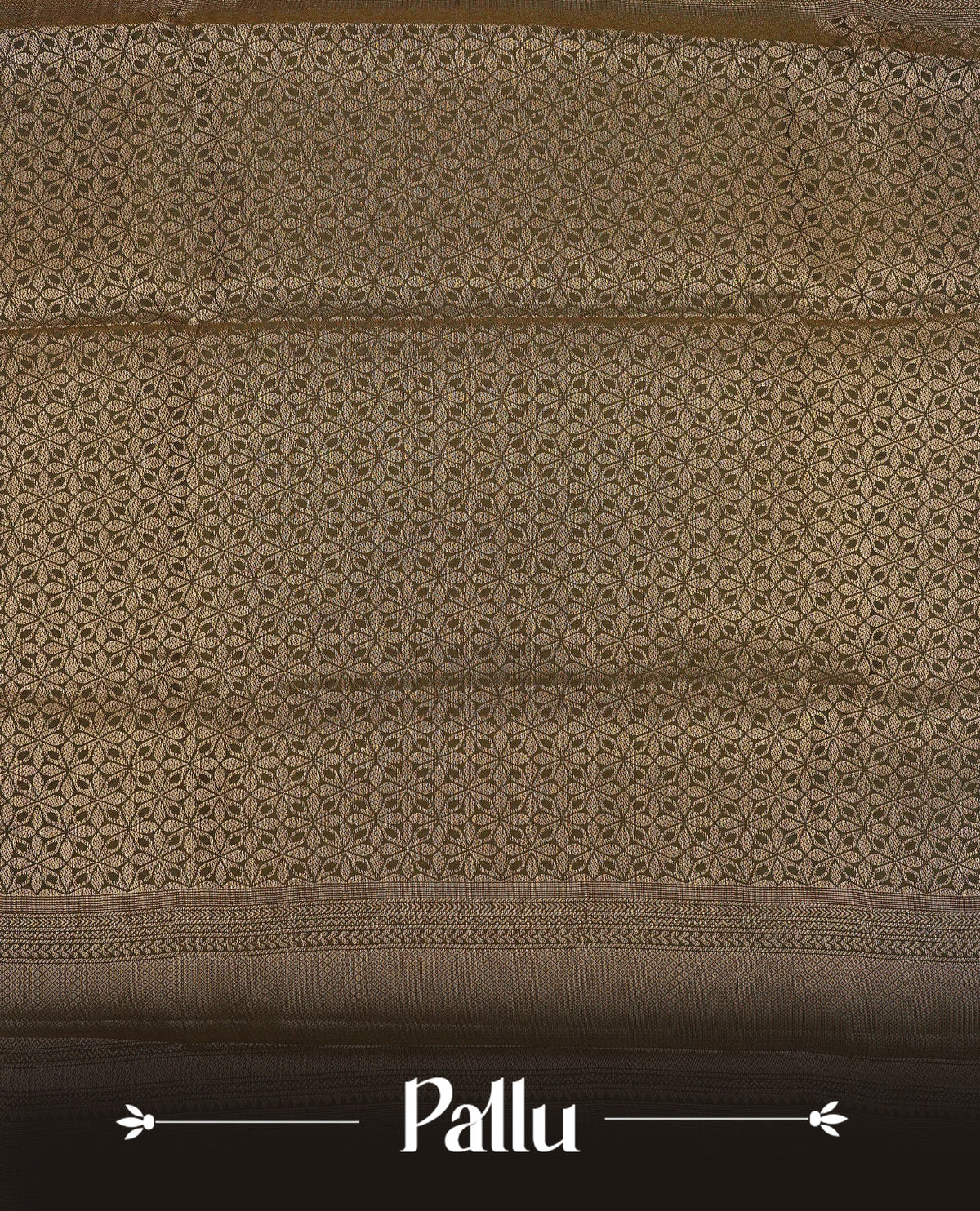 Rust orange colour semi silk saree featuring gold zari circle patterns on body, contrast olive green colour with traditional border on body, grand pallu comes with matching blouse piece