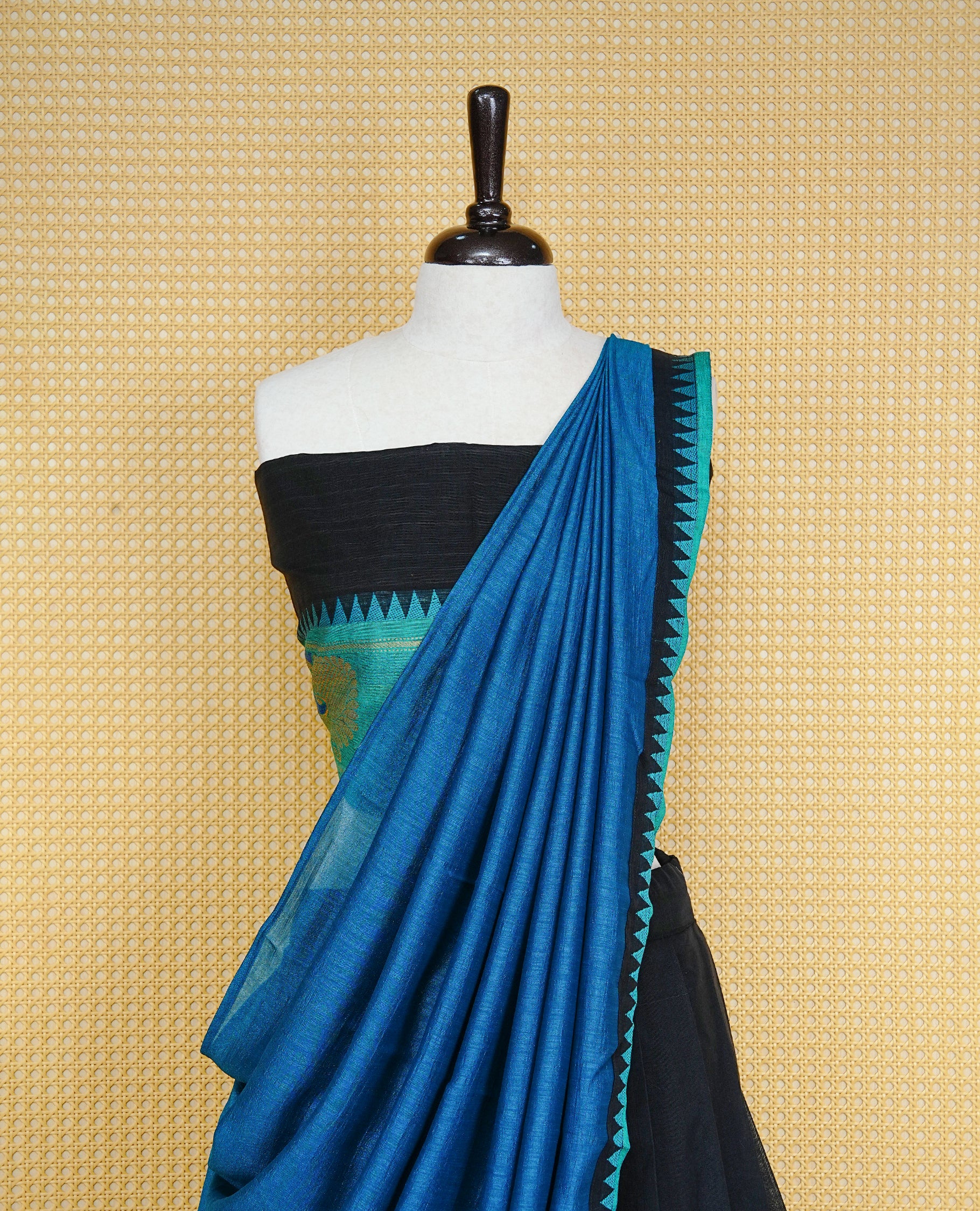 Black colour Semi Stitched Dhavni set Featuring Black Skirt With Contrast Green colour with Zari border, paired with UnStitched Blouse & Elegant Dupatta.