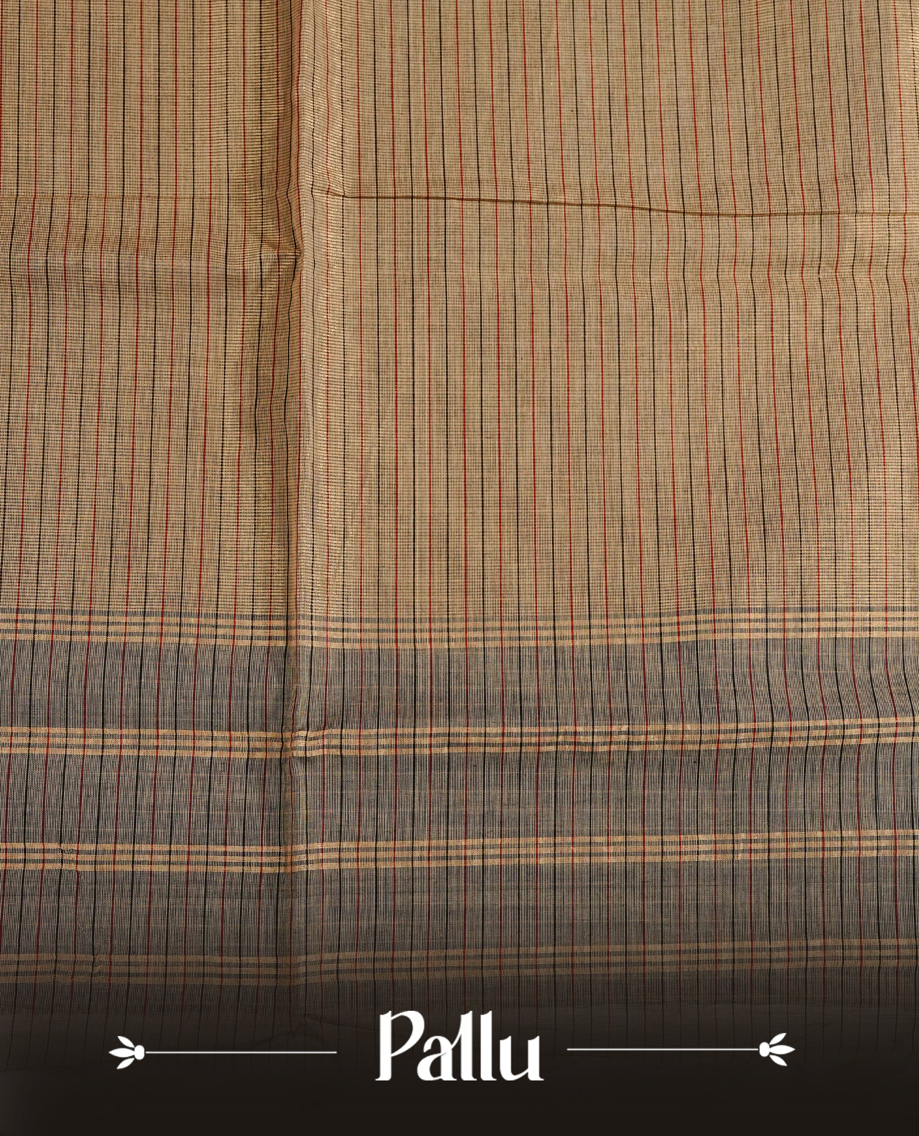 Grey colour chettinad cotton saree Featuring Gold zari check pattern on body, complemented by contrast black colour with zari border, comes with matching blouse piece.
