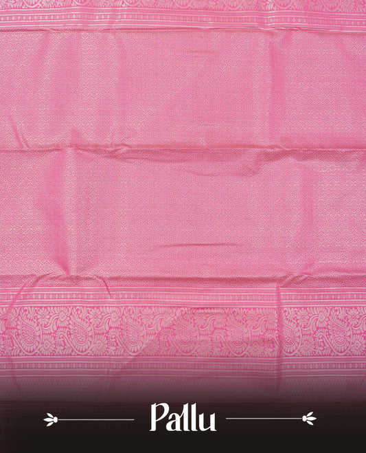 Cream colour semi wedding saree featuring light gold zari check with motifs on body complemented by contrast magenta colour with traditional border, comes with matching blouse piece.