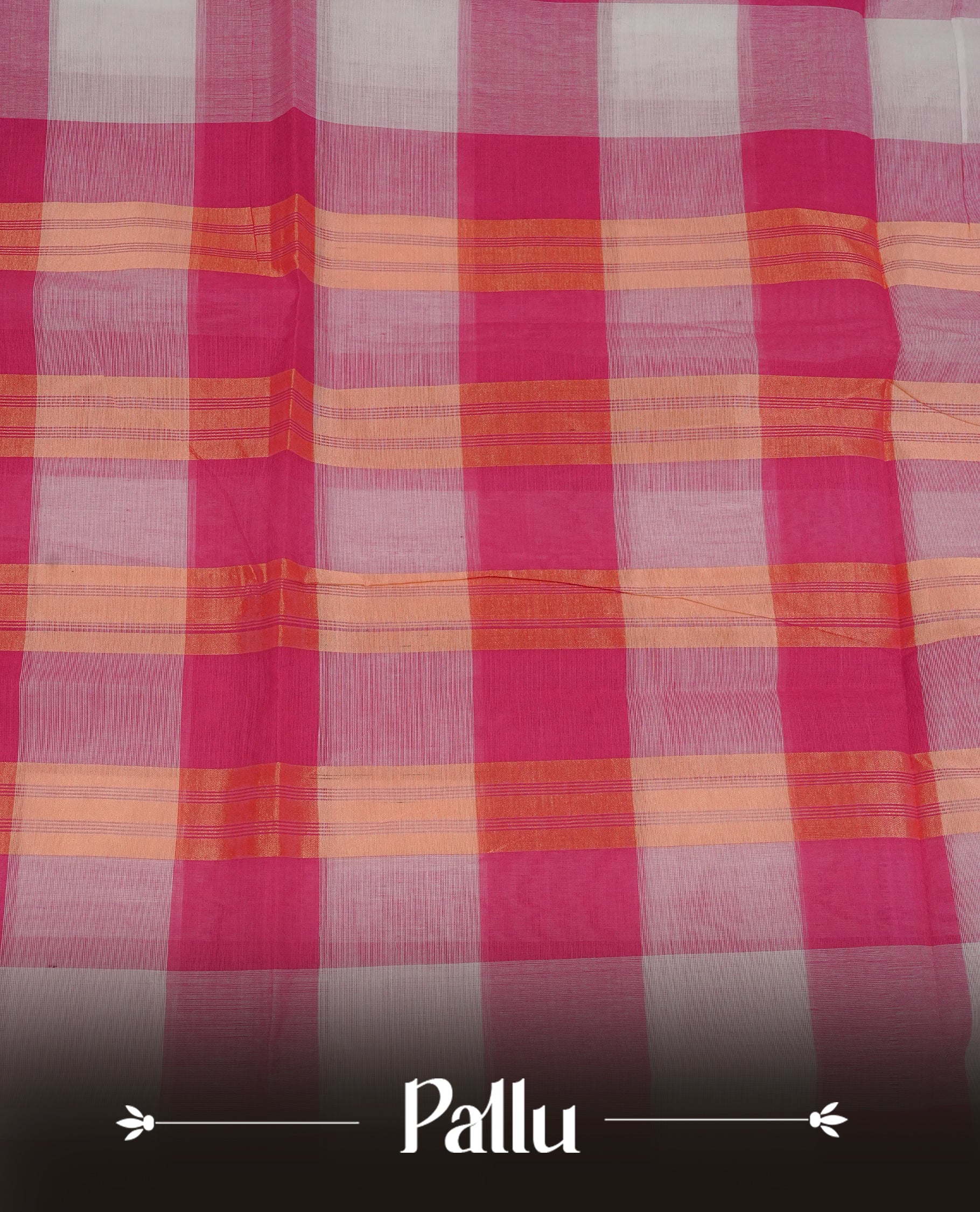 Pink & White colour chettinad cotton saree featuring check pattern on body, complemented by Self Colour with gold zari border, comes with matching blouse piece.