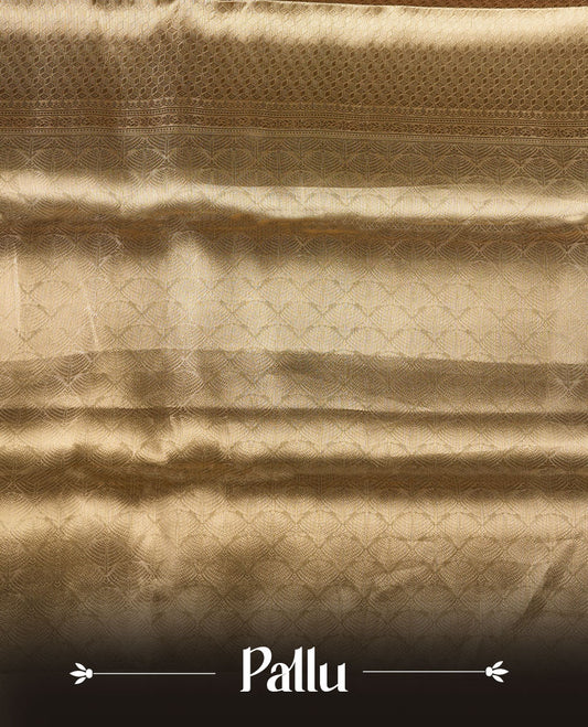 Gold colour Pure banaras tissue silk saree featuring gold zari brocade design across body, with contrast pink colour with silver zari brocade border, finished with a matching blouse. (Copy)