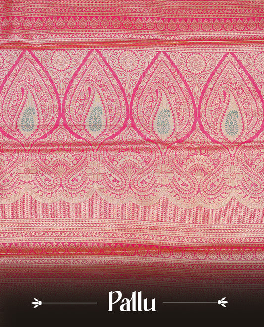 Light Green & gold colour Double shade Semi tissue silk saree featuring gold & silver floral pattern on body, Contrast Red colour with traditional border, paired with matching.