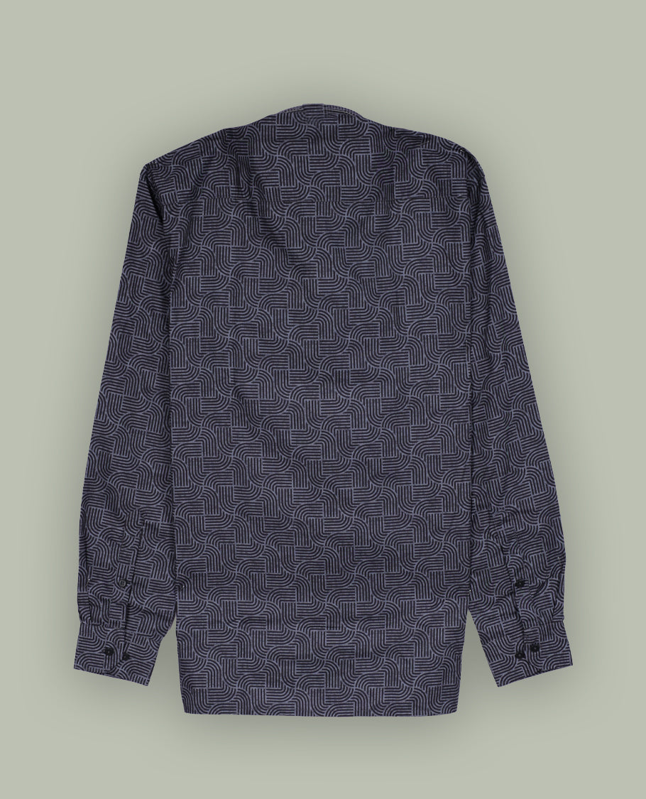 Grey colour shirt with a geometric pattern, featuring a classic spread collar and full sleeves, Made from premium fabric for comfort and durability.
