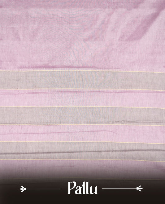 Lavender colour Narayanapattu cotton saree featuring a self coloured body, contrast deep Purple colour with silver zari border and pallu, pairing a matching blouse piece.