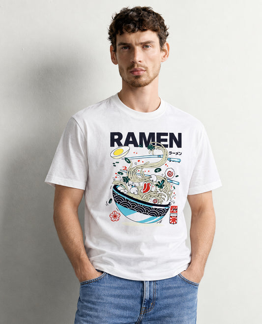 Off white colour Tshirt featuring Round neck, Text on body and Half sleeve.