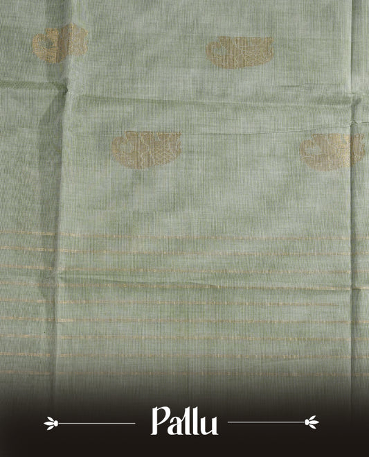 Mint colour chettinad cotton saree Featuring Elegant plain on body, complemented by contrast Olive colour with zari border, comes with matching blouse piece.