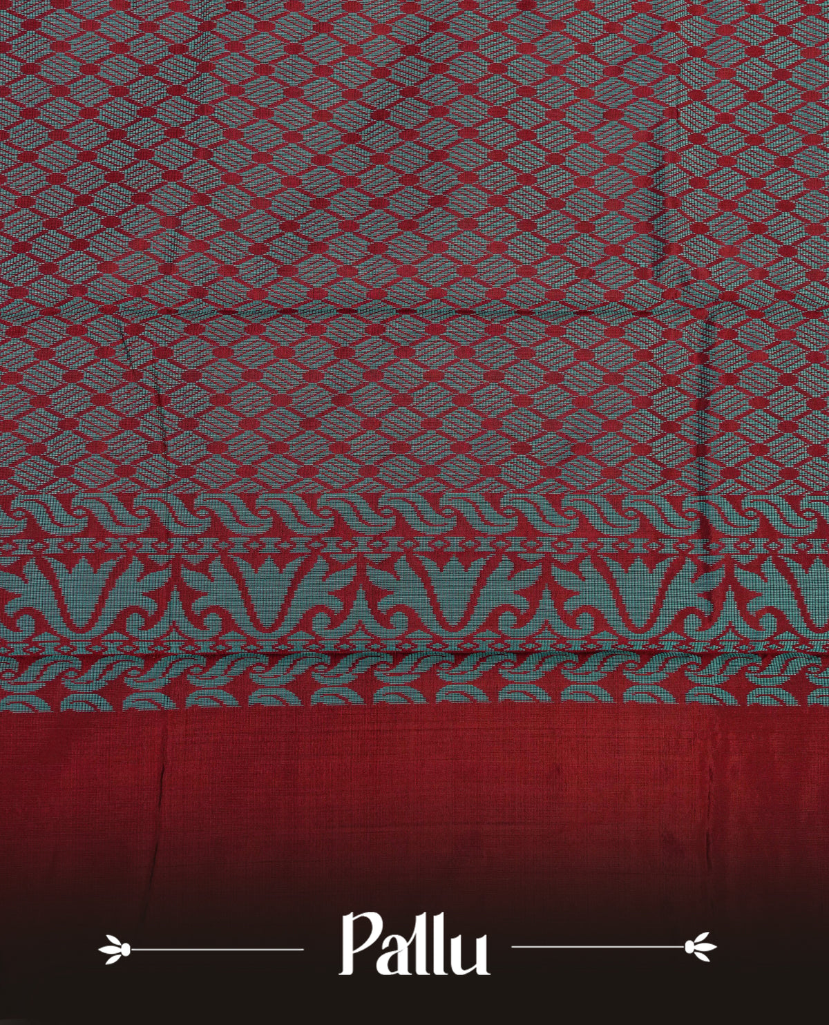 Dark maroon colour silk cotton saree featuring aqua colour thread motifs on body thread detiled contrast borders & pallu, comes with matching blouse piece