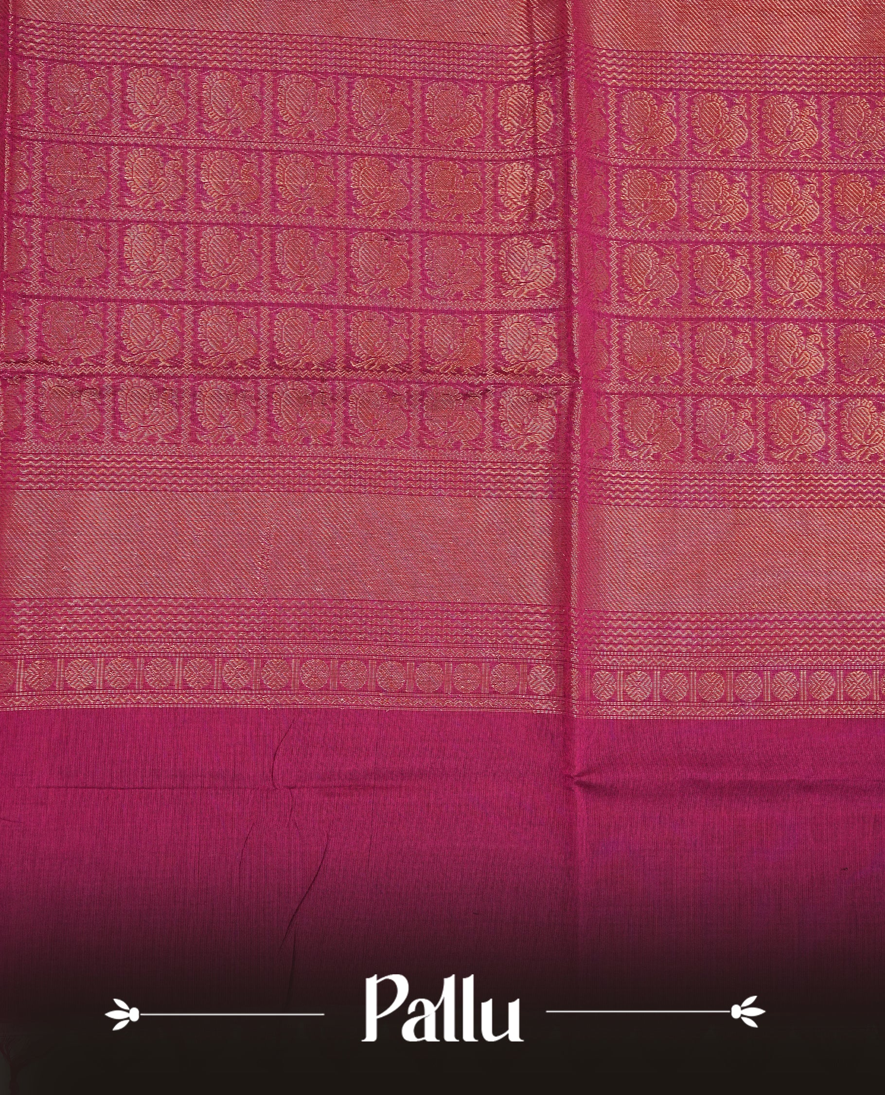 Magenta Colour Chettinad Cotton Saree Featuring Gold Zari Motifs on the Body, Complemented by a Green & Violet Colour with Peacock Gold Zari Border and a Contrast Gold Zari Pallu, Paired with a Matching Blouse Piece