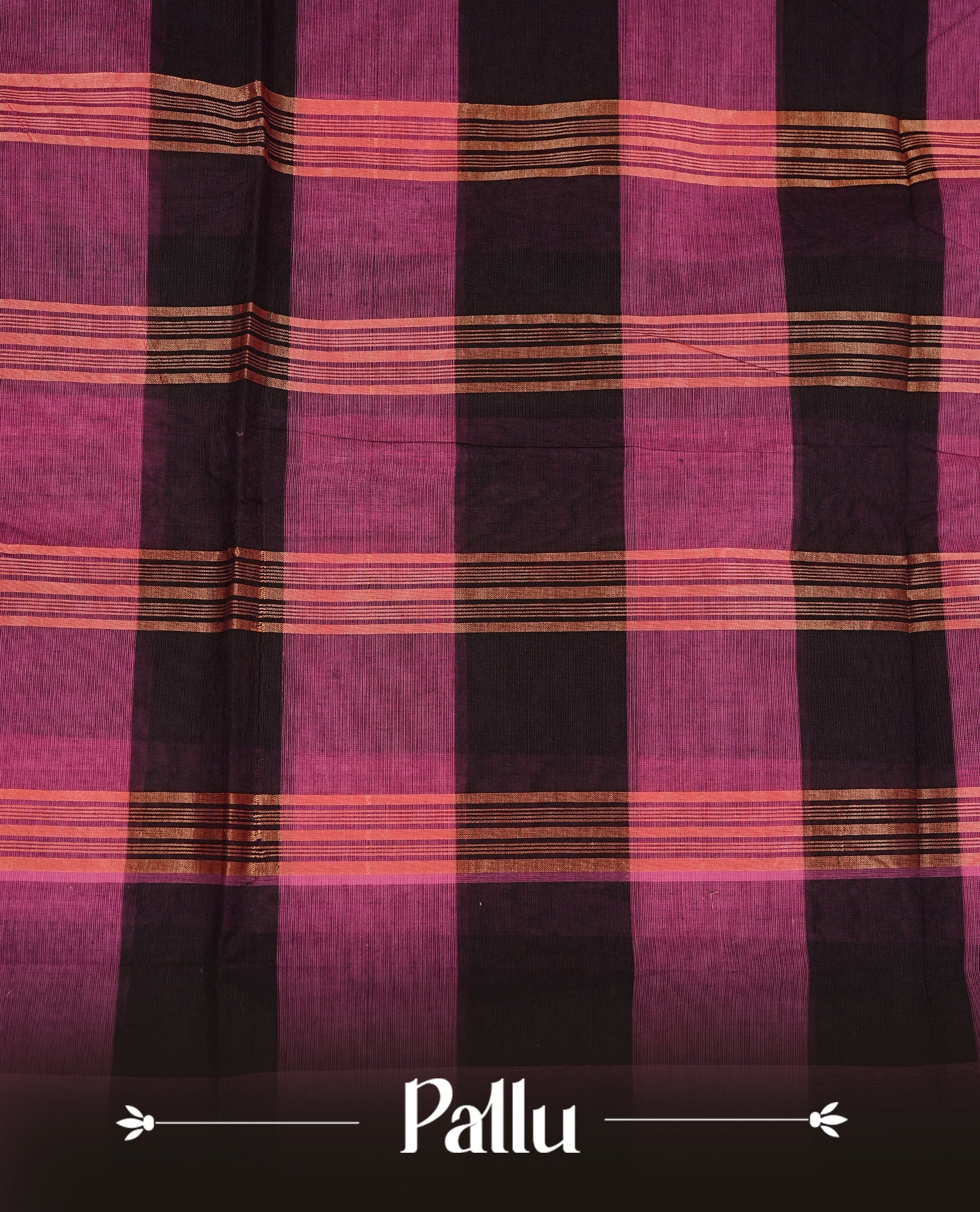 Pink & Purple colour chettinad cotton saree featuring check pattern on body, complemented by Self Colour with gold zari border, comes with matching blouse piece.