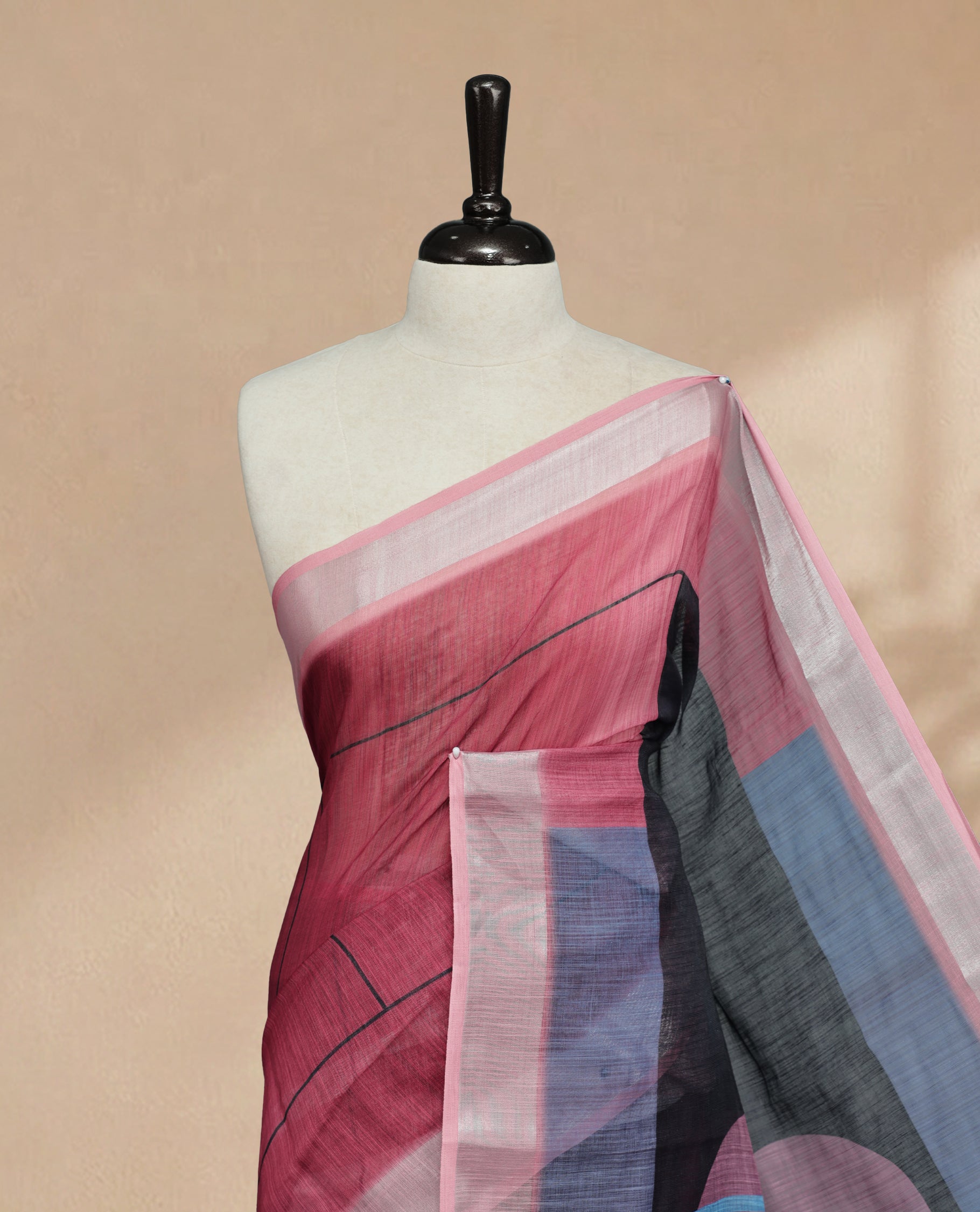 Pink Colour Semi Linen saree featuring digital printed body, Complemented by Borderless finish, comes with matching blouse piece.