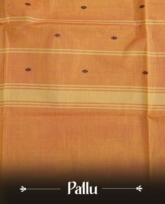 Mustard colour chettinad cotton saree Featuring Elegant plain body, complemented by contrast Maroon colour with zari border, comes with matching blouse piece.