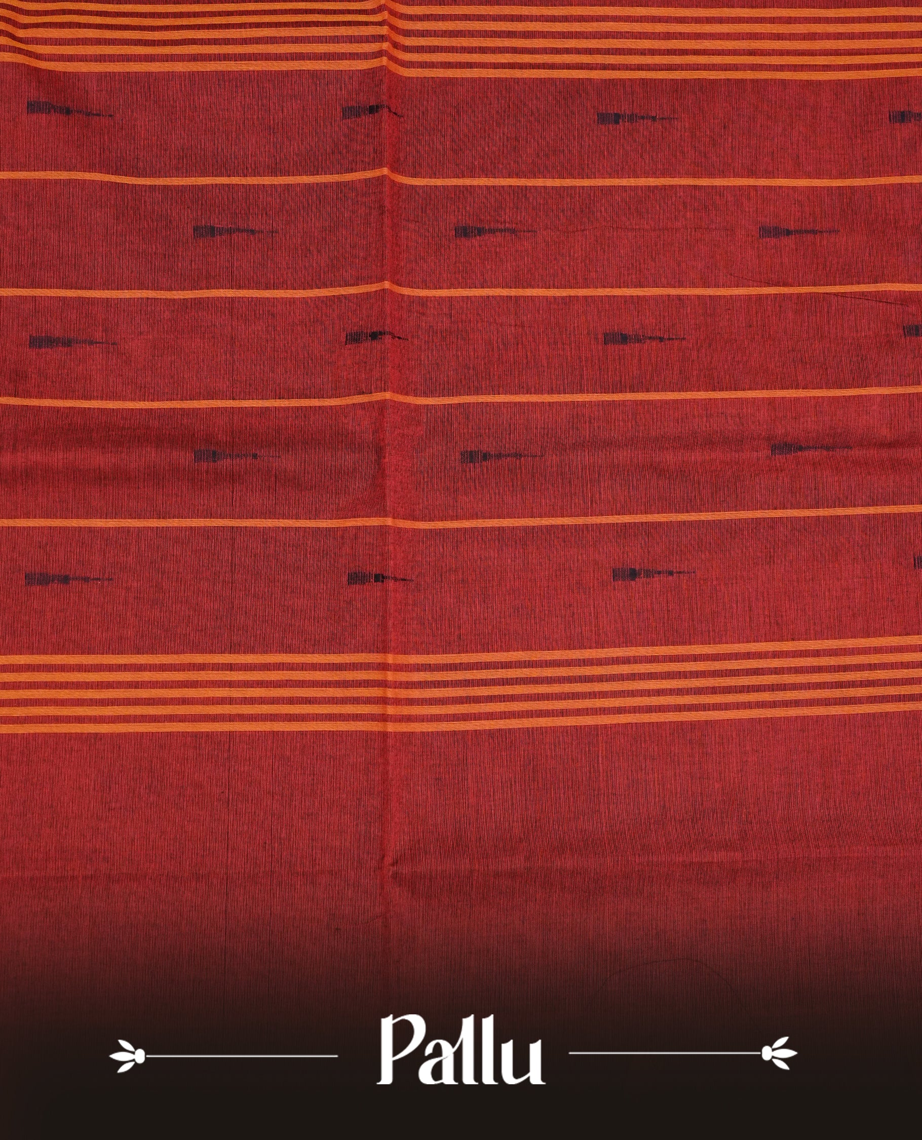 Maroon Colour Chettinad Cotton Saree Featuring Plain Body, Complemented by Black With Gold Zari Border & Contrast Colour Striped Pallu, Paired with a Matching Blouse Piece.