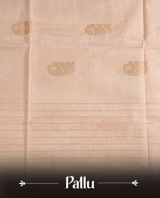Cream colour chettinad cotton saree Featuring Elegant plain on body, complemented by self colour with zari border, comes with matching blouse piece.