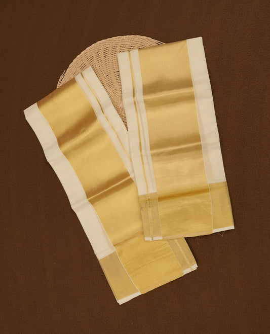 Off white colour cotton set mundu highlights gold zari traditional border (2.00/2.80 MTS)