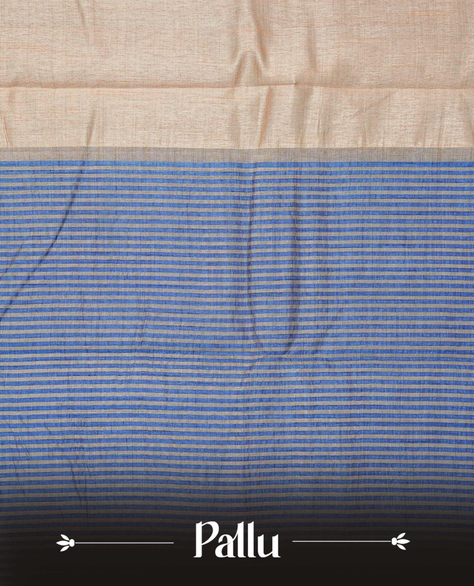 Light Gold Tussar saree featuring Gold zari buttas on body, complemented by contrast Blue Colour with Gold zari border, comes with matching blouse piece.