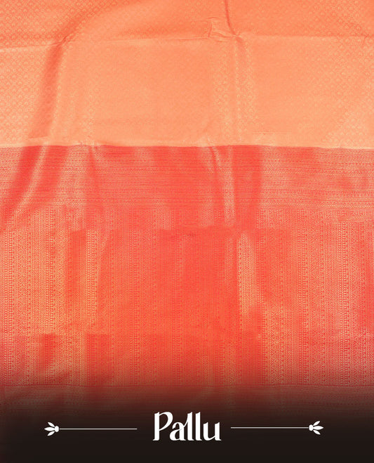 Pink colour semi silk brocade saree featuring intricate Gold Floral kodi & leaf patterns across the body, complemented by a contrast Magenta colour woven border and pallu, paired with a matching blouse.