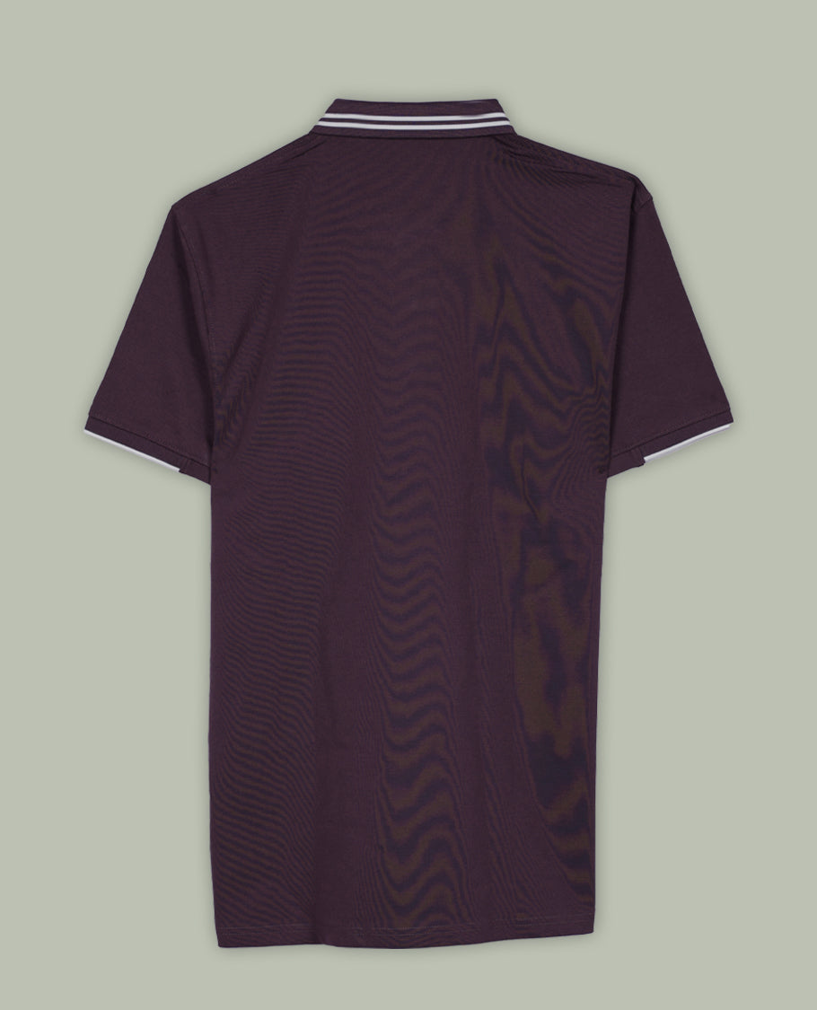 Concord grape colour T shirt featuring a graphic print on left side , classic shirt colour and short sleeves, for a casual, stylish look.