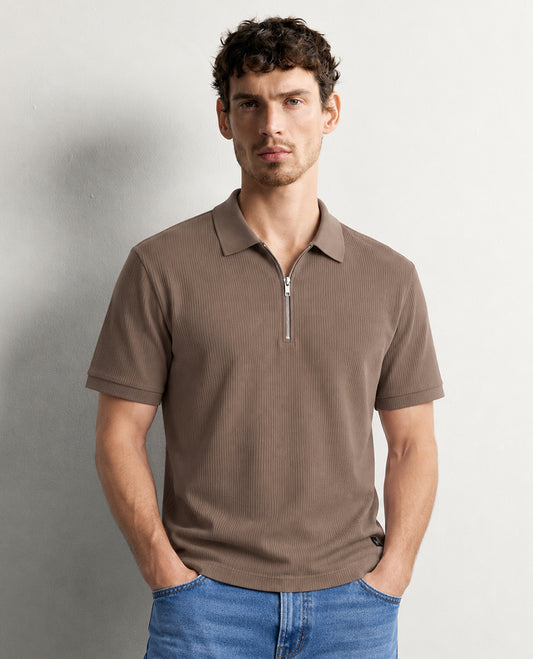 Light brown colour Tshirt featuring Collar design neck, plain body and Half sleeve.