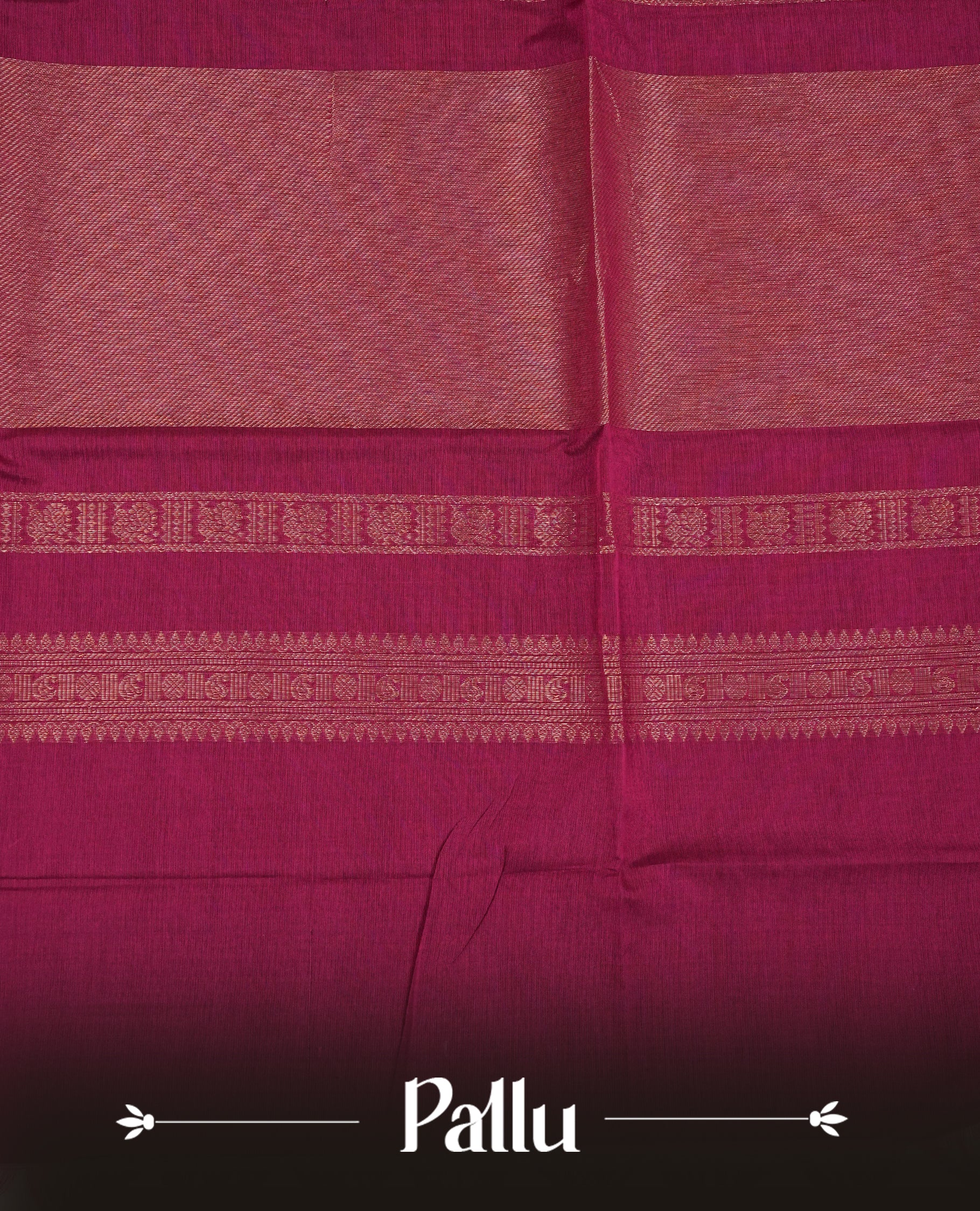 Magenta Colour Chettinad Cotton Saree Featuring Gold Zari Mango Motifs on the Body, Complemented by a Contrast Dark Wine & Mustard Yellow Colour Border with Gold Zari Design and a Contrast Grand Gold Zari Pallu, Paired with a Matching Blouse Piece.
