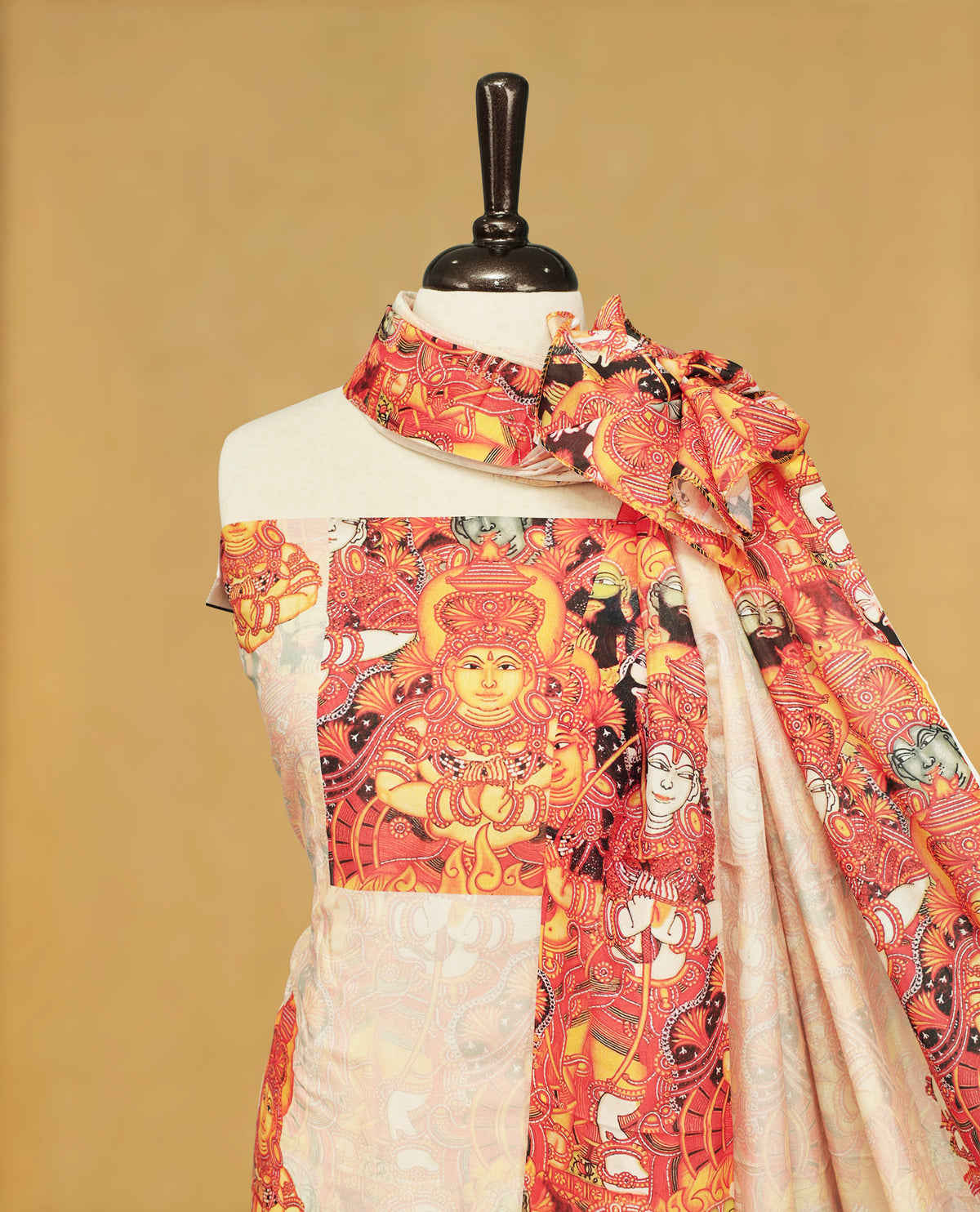 Cream colour salwar material Featuring Indian Art forms Print on body, paired with matching bottom & Elegant Dupatta.