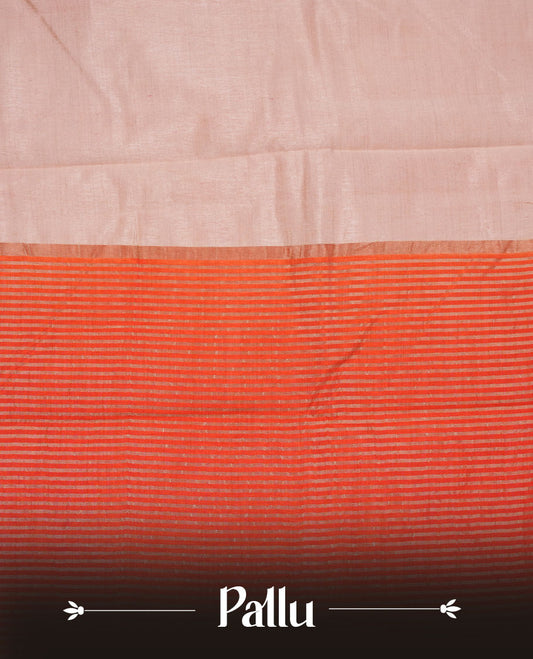 Cream colour tussar silk saree featuring elegant plain body, contrast Red colour border with gold zari, comes with matching blouse piece.