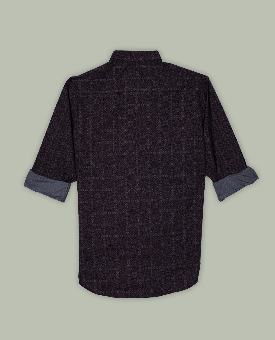 Brown colour shirt with soft floral prints all over, featuring a classic collar and full sleeves for a refined look.