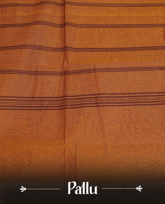 Brown colour chettinad cotton saree featuring Elegant plain body,Self colour with Gold zari border, comes with matching blouse piece.