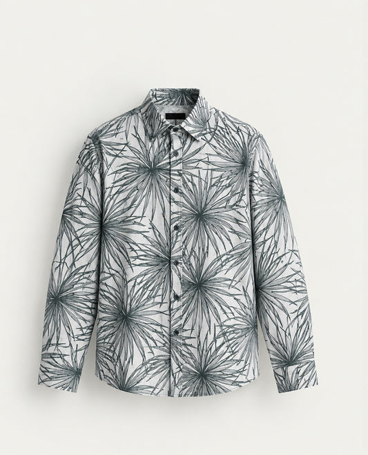 Off white colour shirt with Green colour patterned body, Full sleeve.