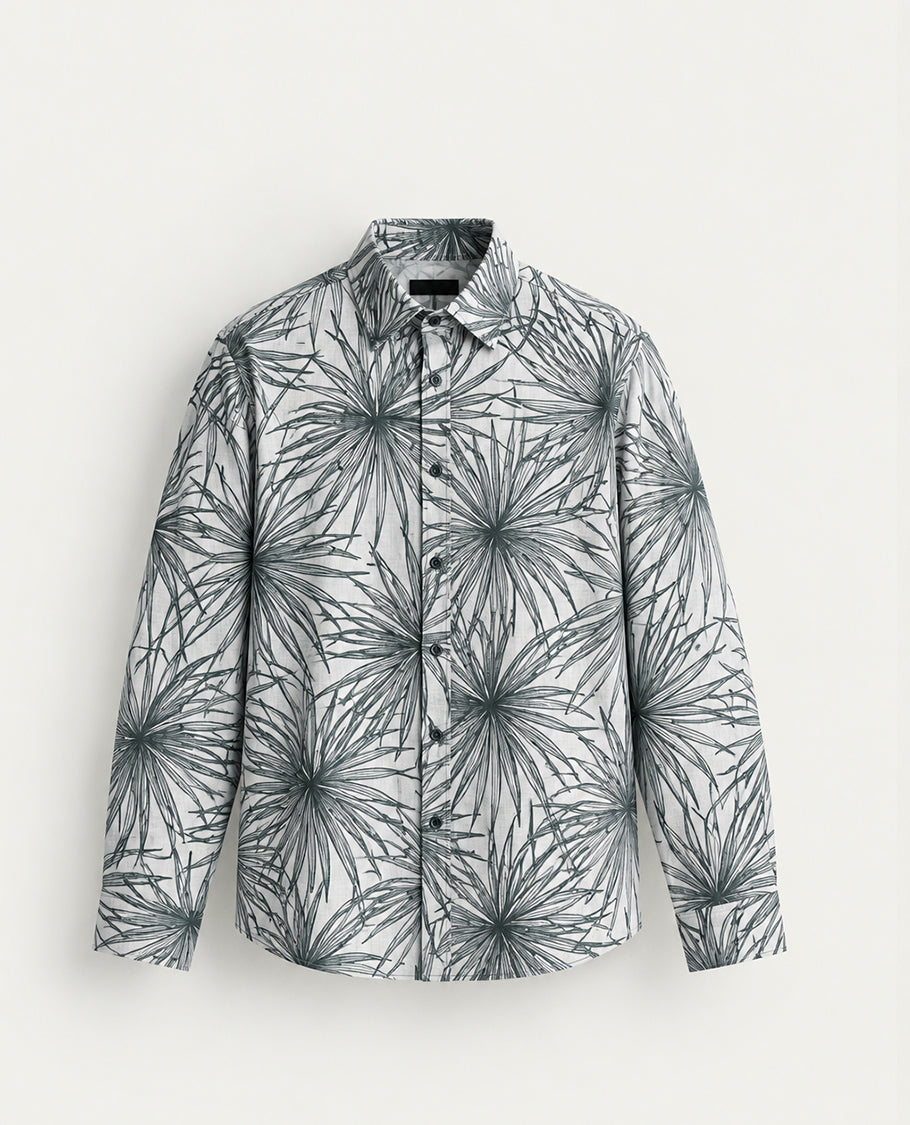Off white colour shirt with Green colour patterned body, Full sleeve.