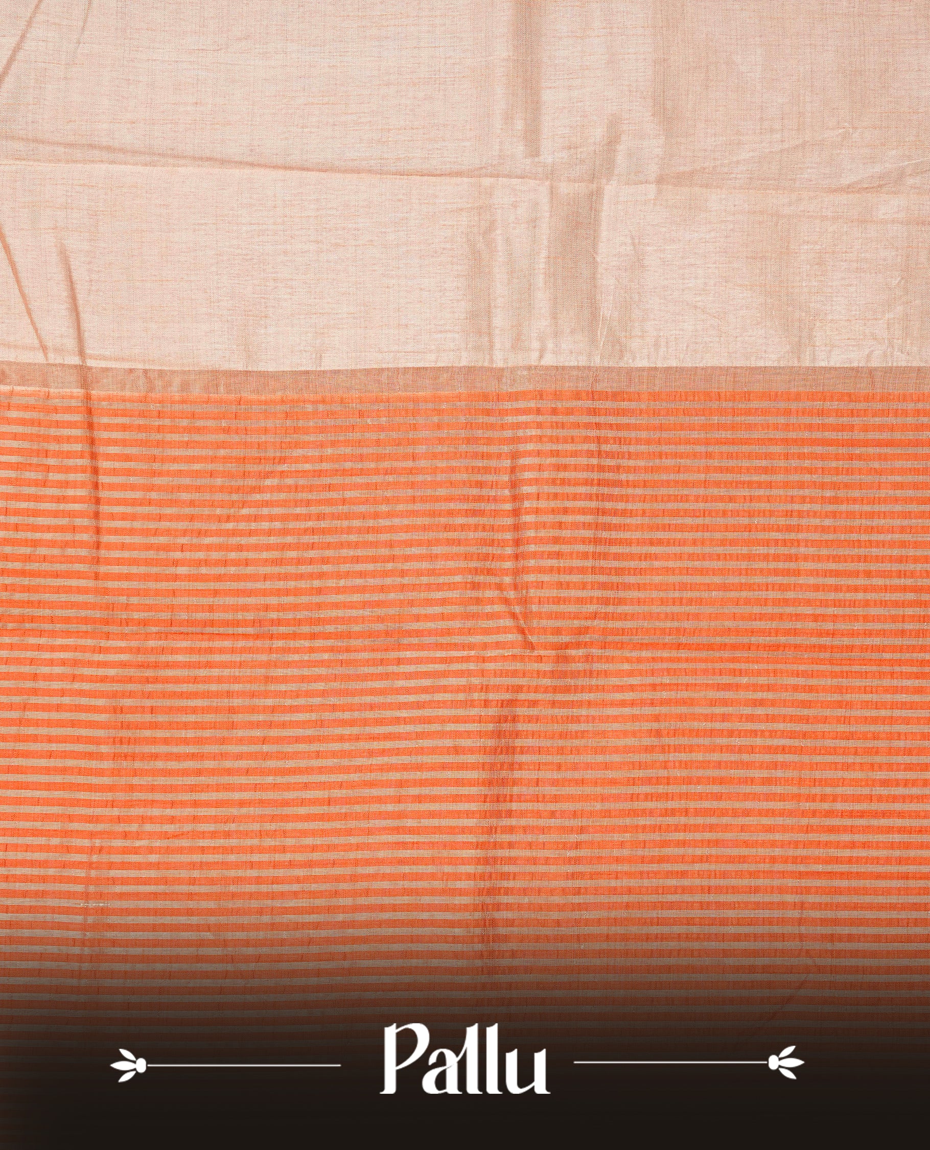 Light Gold Tussar saree featuring Gold zari buttas on body, complemented by contrast Orange Colour with Gold zari border, comes with matching blouse piece.