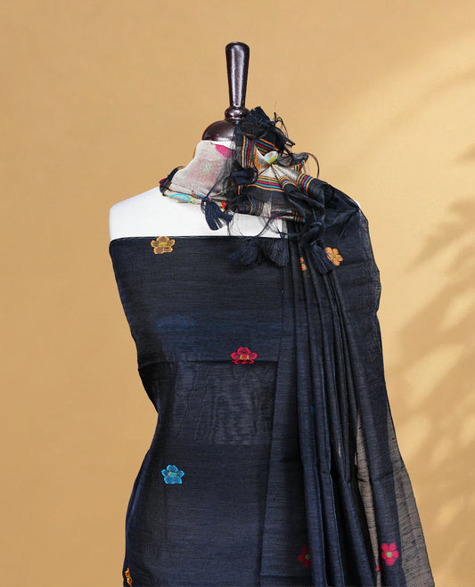 Black Colour Salwar material Featuring floral buttas & zari work on body, paired with Matching Bottom and same Patterned Dupatta.
