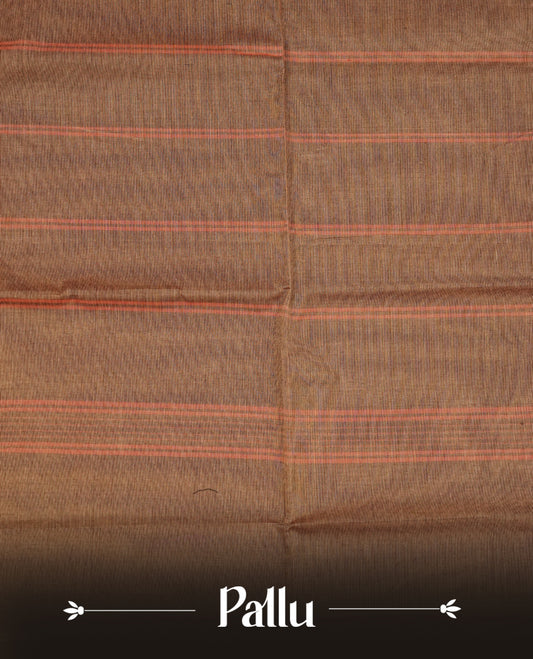 Grey colour chettinad cotton saree featuring Elegant plain body, complemented by contrast maroon colour with gold zari border, comes with matching blouse piece.