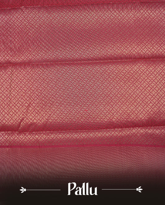 Maroon colour Semi Wedding silk saree featuring gold zari kodi pattern across body, complemented by self colour with traditional border, paired with matching blouse piece.